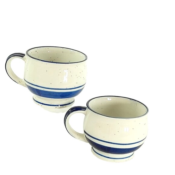 Ceramic Mugs Coffee & Tea Cups for Kitchen Decor Blue & White Speckled 2 pc Set - Picture 1 of 10